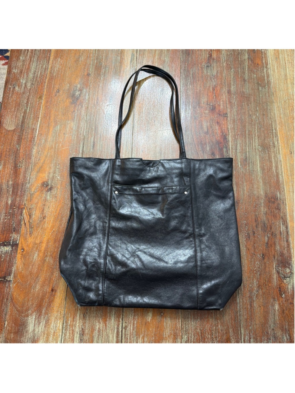 ⁠Latico Leather Shoulder Tote Bag Black Floral Fabric Inside Built-In Card Slots
